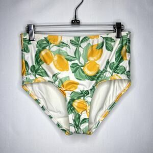 Mod Cloth Lemon Print Summer Bikini Bottoms Hight Waisted Size Small